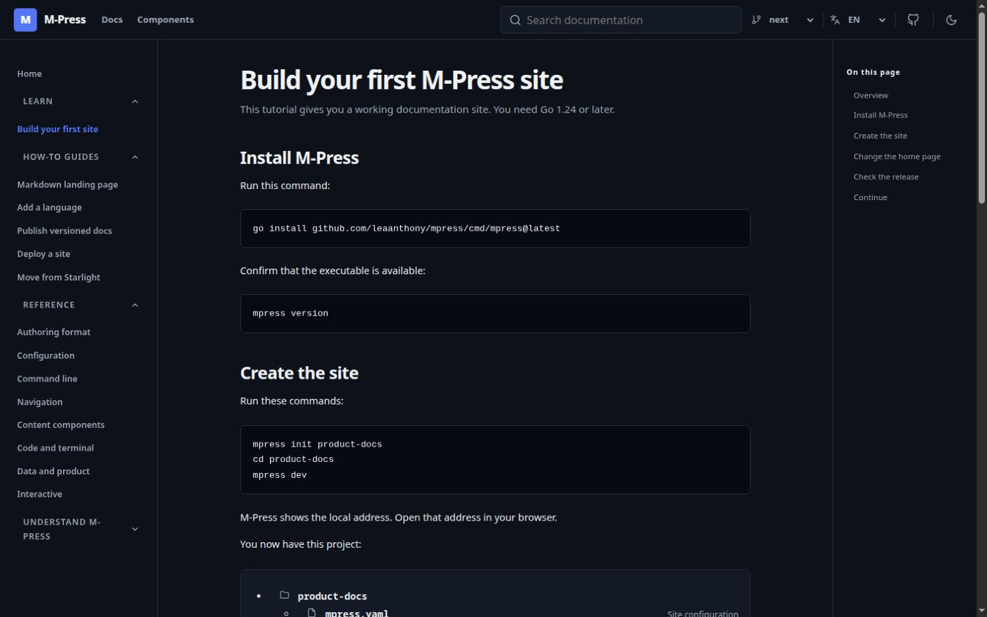 The generated M-Press tutorial site